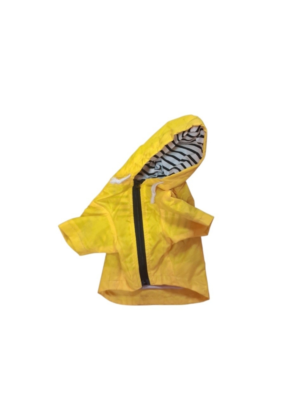 Yellow Hooded Dog Raincoat with Striped Lining, XS, New Without Tags